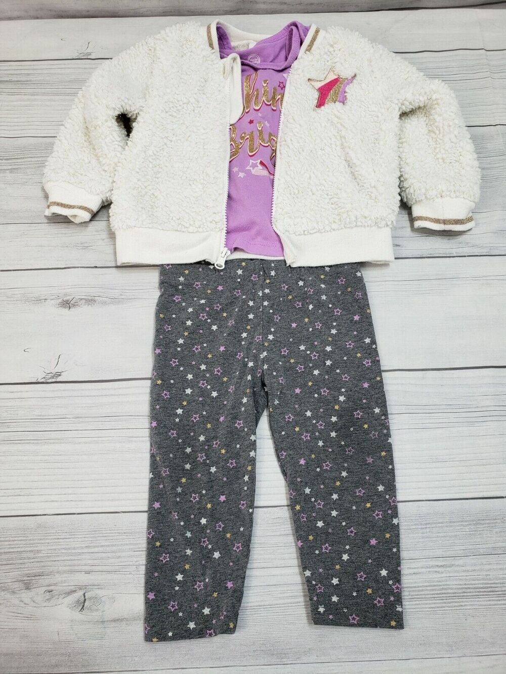 Wonder Nation Girls Toddler 12Months Star Shine Bright 3Piece Outfit